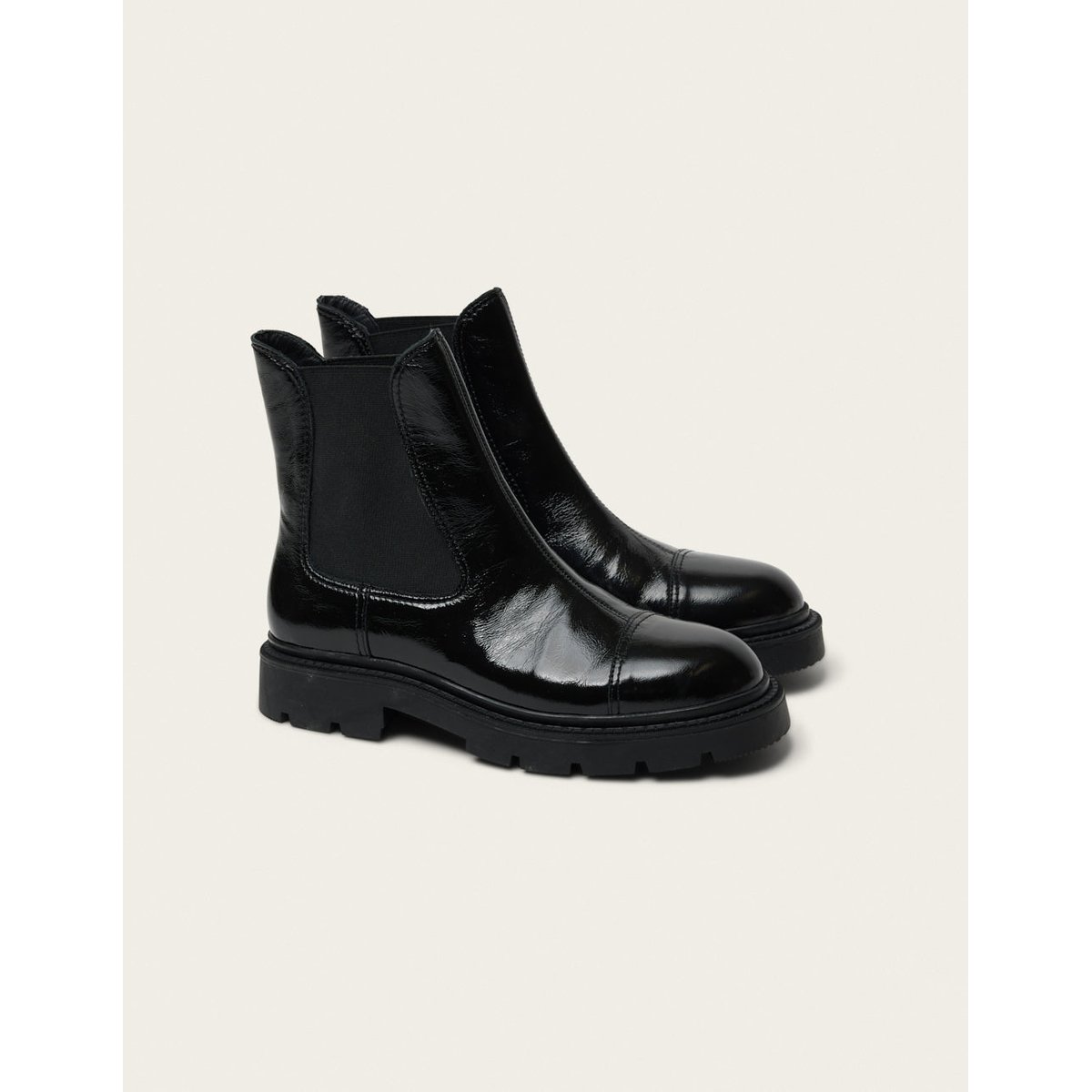 Bottines KARI cuir plissé verni noir, ODAJE