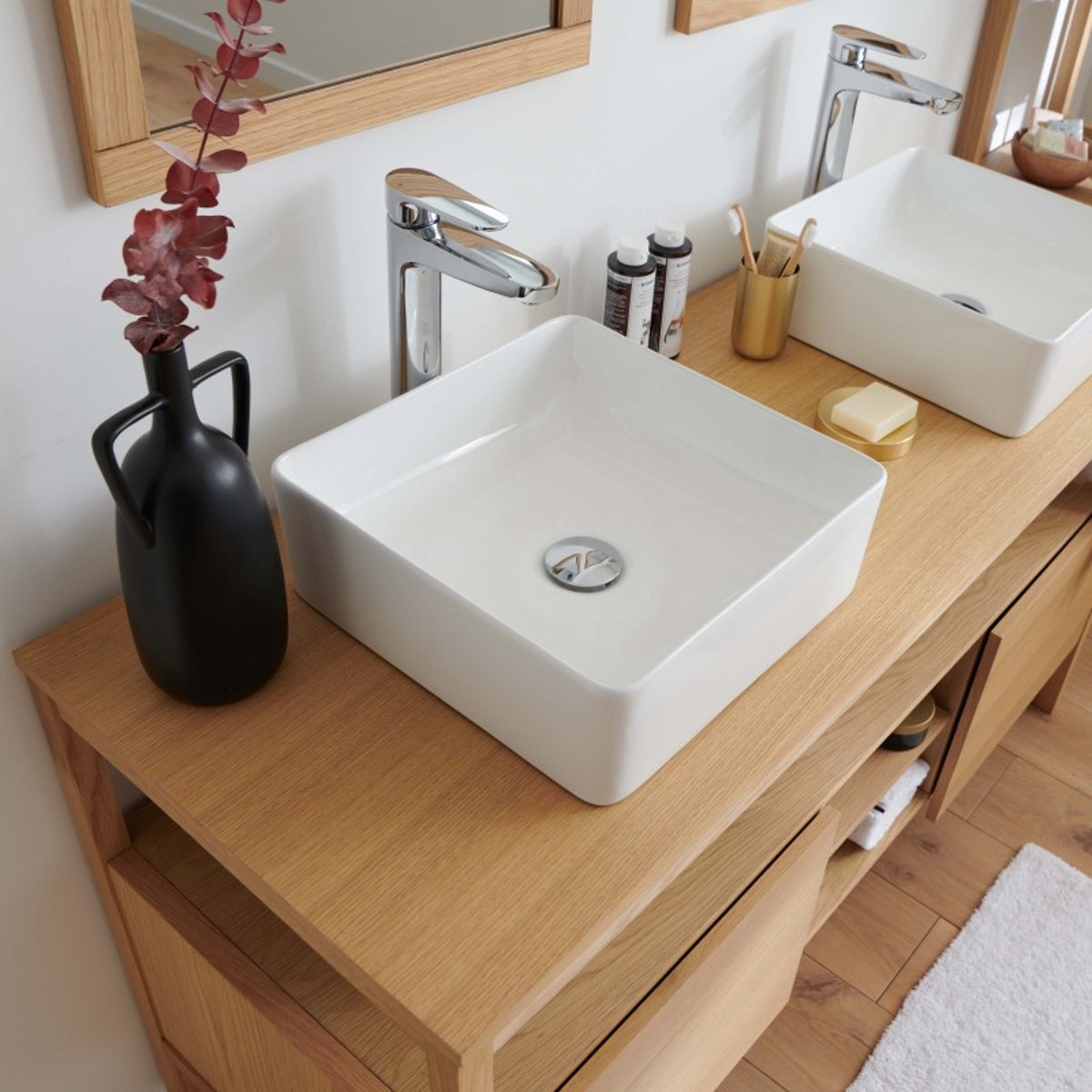 Meuble double +vasque +miroir +colonne ATOLL bois clair, MOB IN