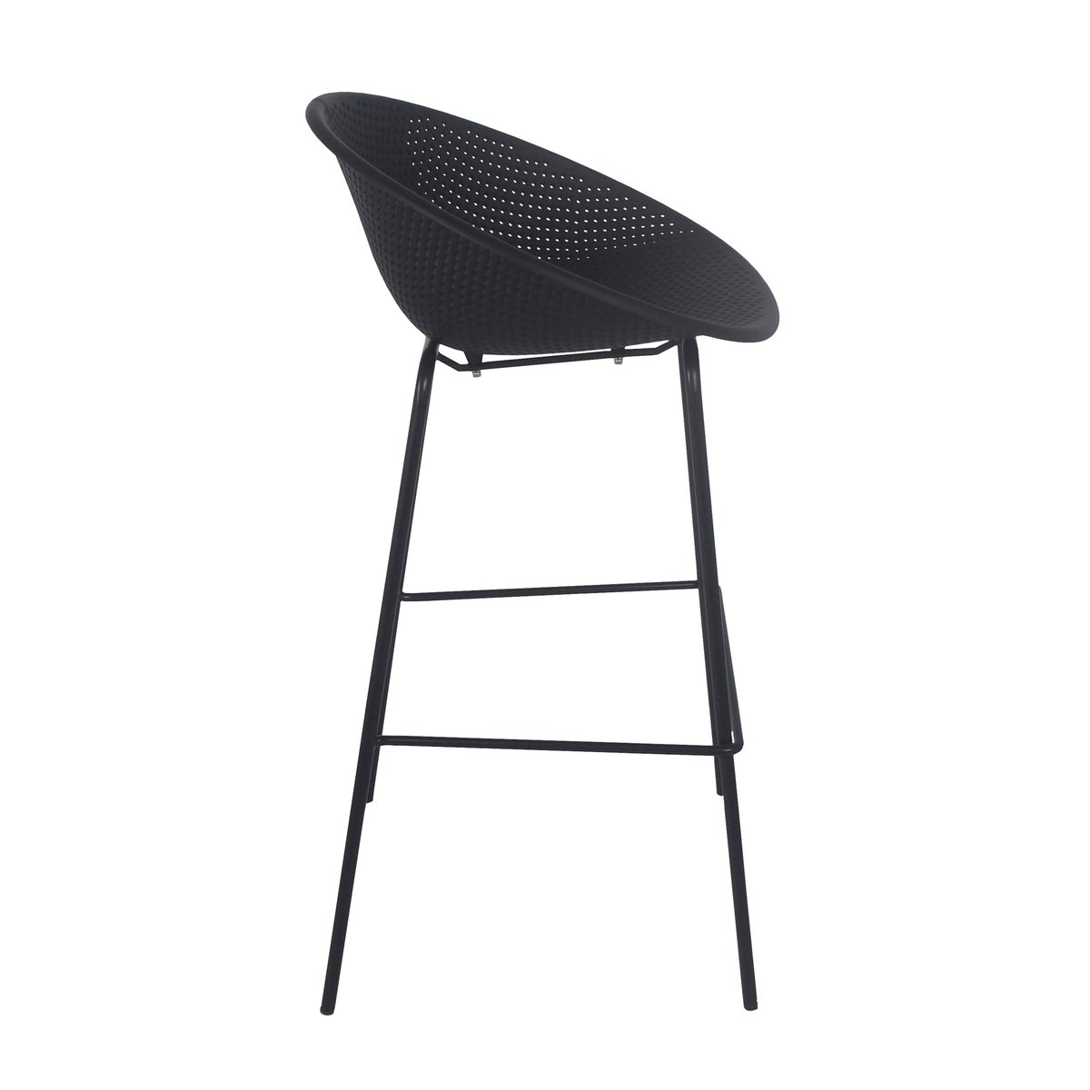 Lot de 4 chaises hautes de terrasse en plastique et acier, BUDA noir, OVIALA
