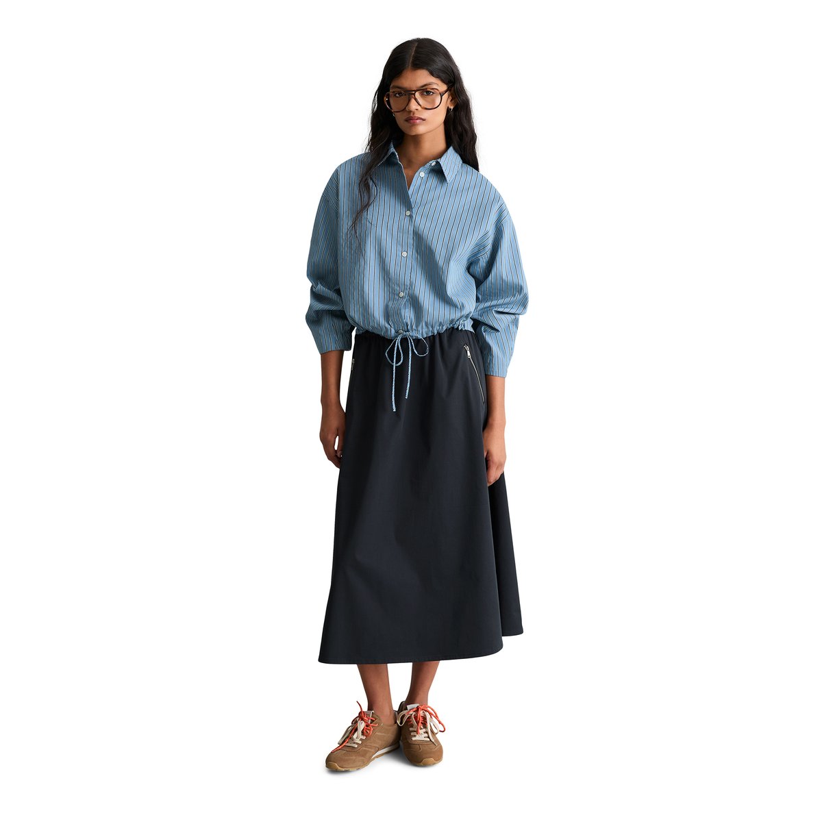 Blouse à rayures oversized en popeline Papertouch bleu clair, MARC O’POLO DENIM