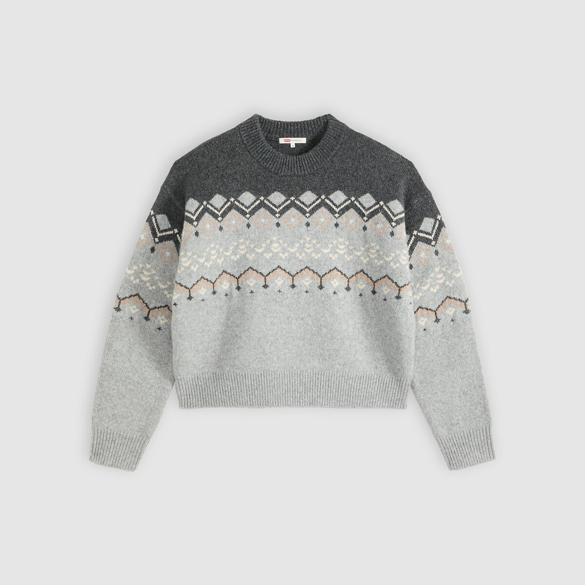 Pull col rond manches longues jacquard gris, LEVI'S