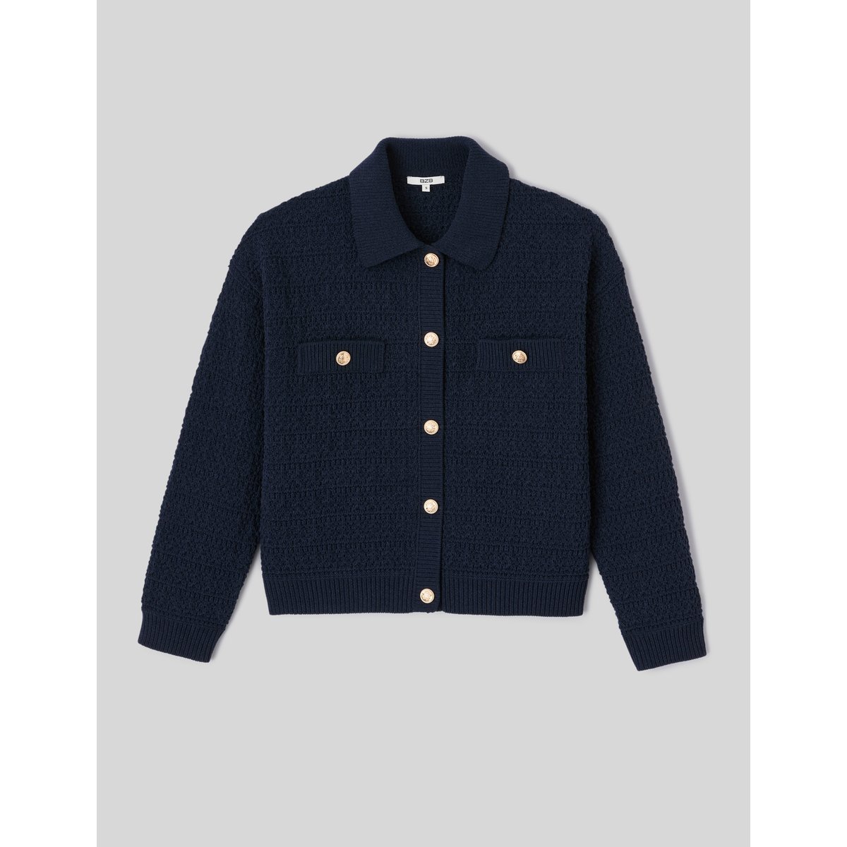 Gilet boutonné col polo bleu foncé, BZB