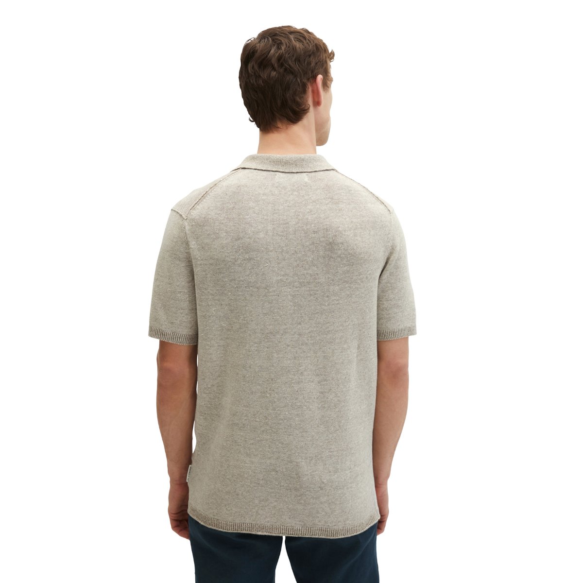 Pull à manches courtes regular en coton bio et en lin blanc naturel, MARC O'POLO
