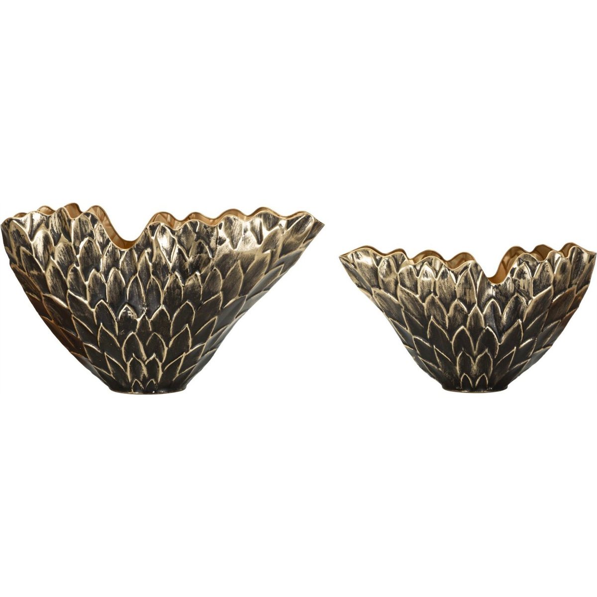Duo de vases en fer motif écailles GLAM noir et or, RECOLLECTION