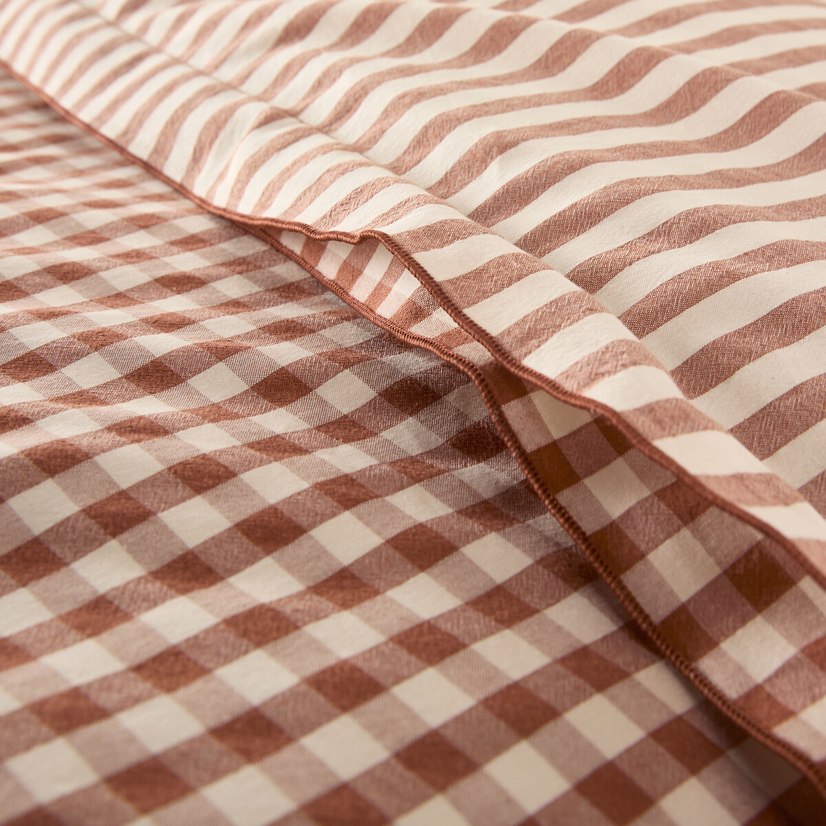 Dekbedovertrek seersucker katoen Cottage caramel karamel, LA REDOUTE INTERIEURS