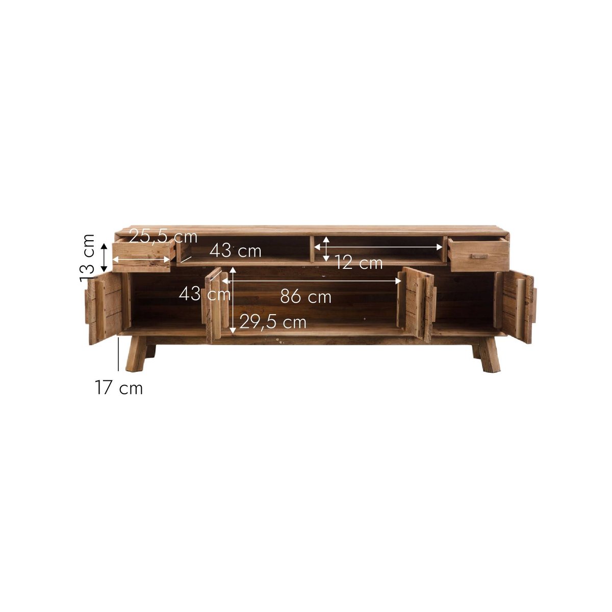 Meuble TV en bois recyclé BLAISE bois clair, MADE IN MEUBLES
