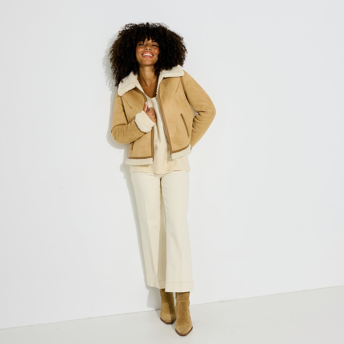 Blouson en suédine beige, GRAIN DE MALICE