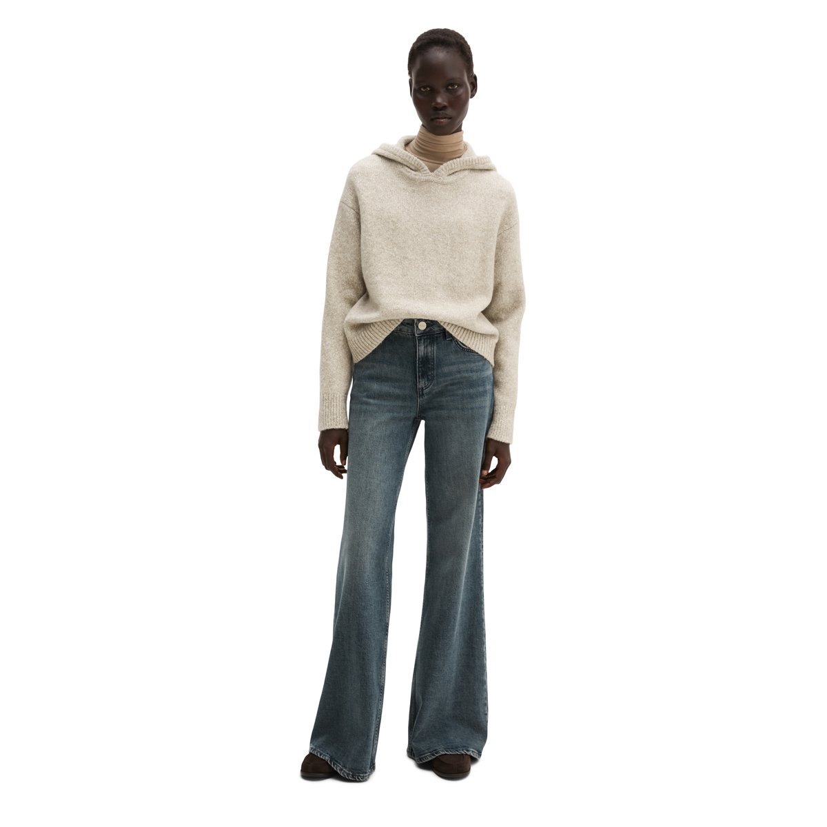 Pull à capuche ample en un mélange douillet de coton bio et de laine d'alpaga marron, MARC O'POLO