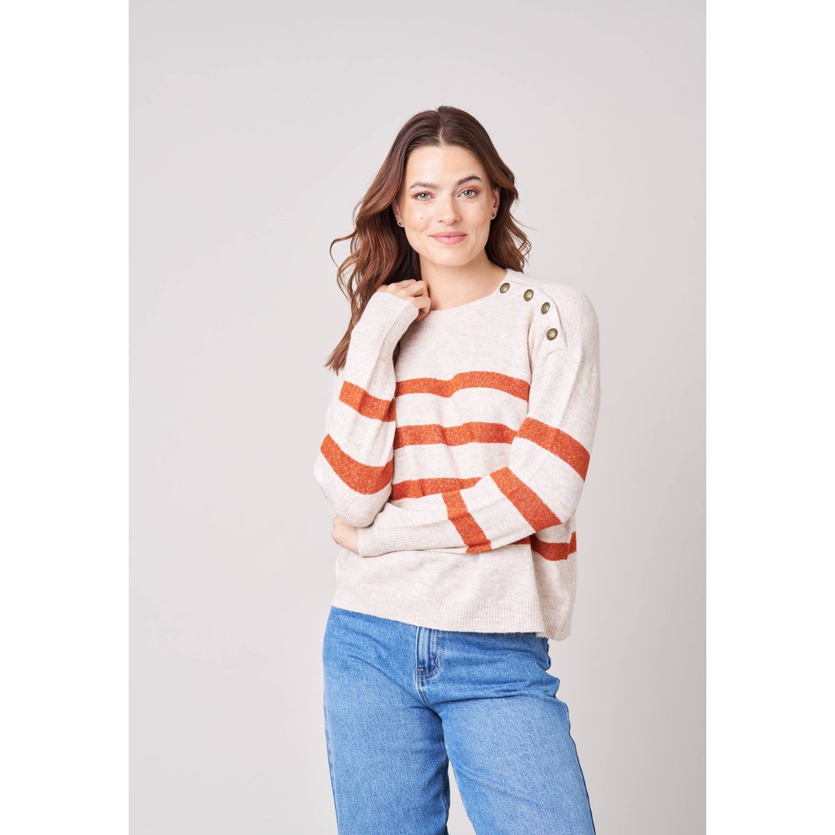Pull femme rayé FRANCINE butternut, DEELUXE