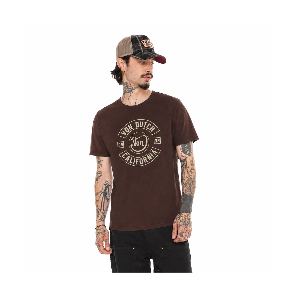Tee shirt coton LOG marron/ecru, VON DUTCH