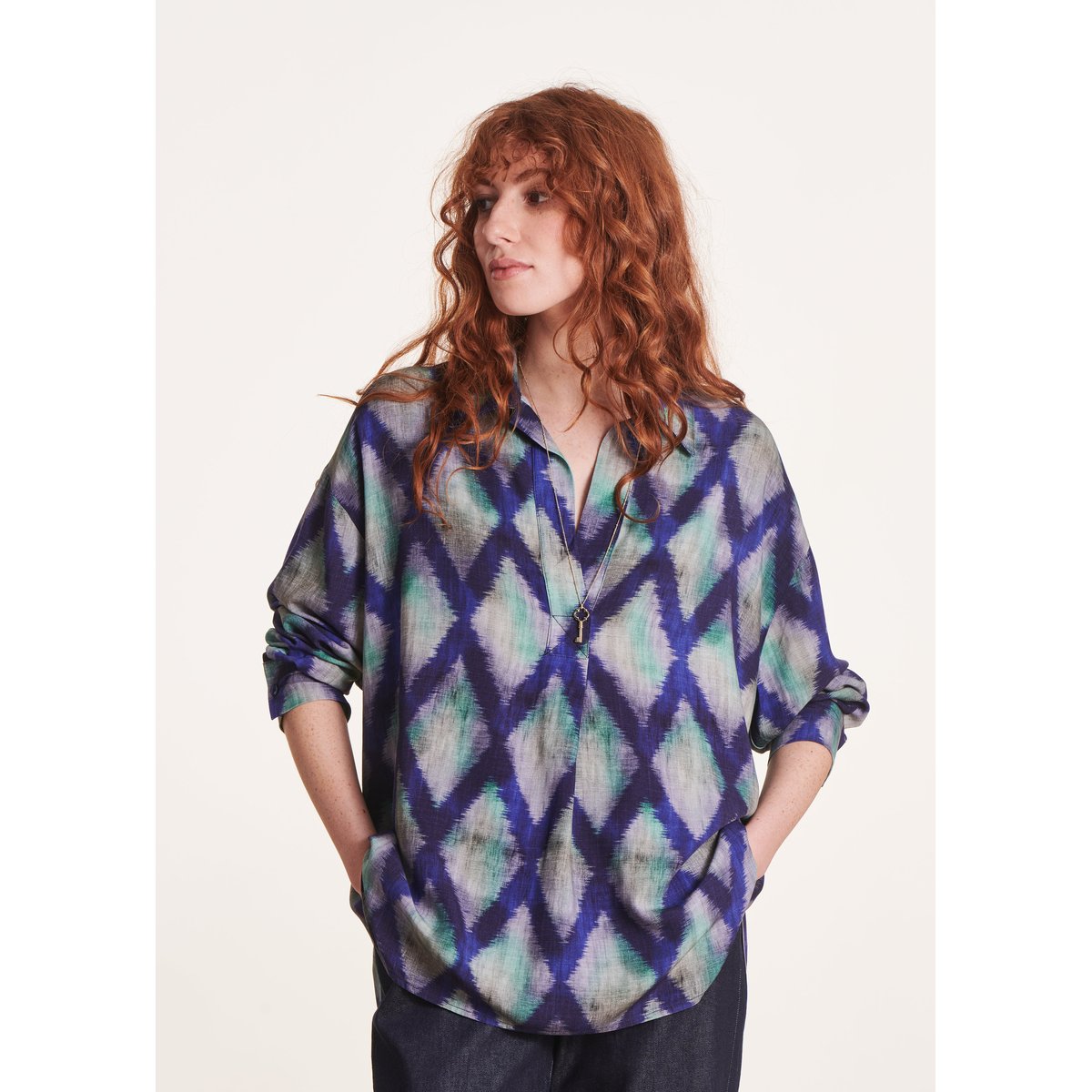 Top oversize à imprimé bleu, LA FEE MARABOUTEE