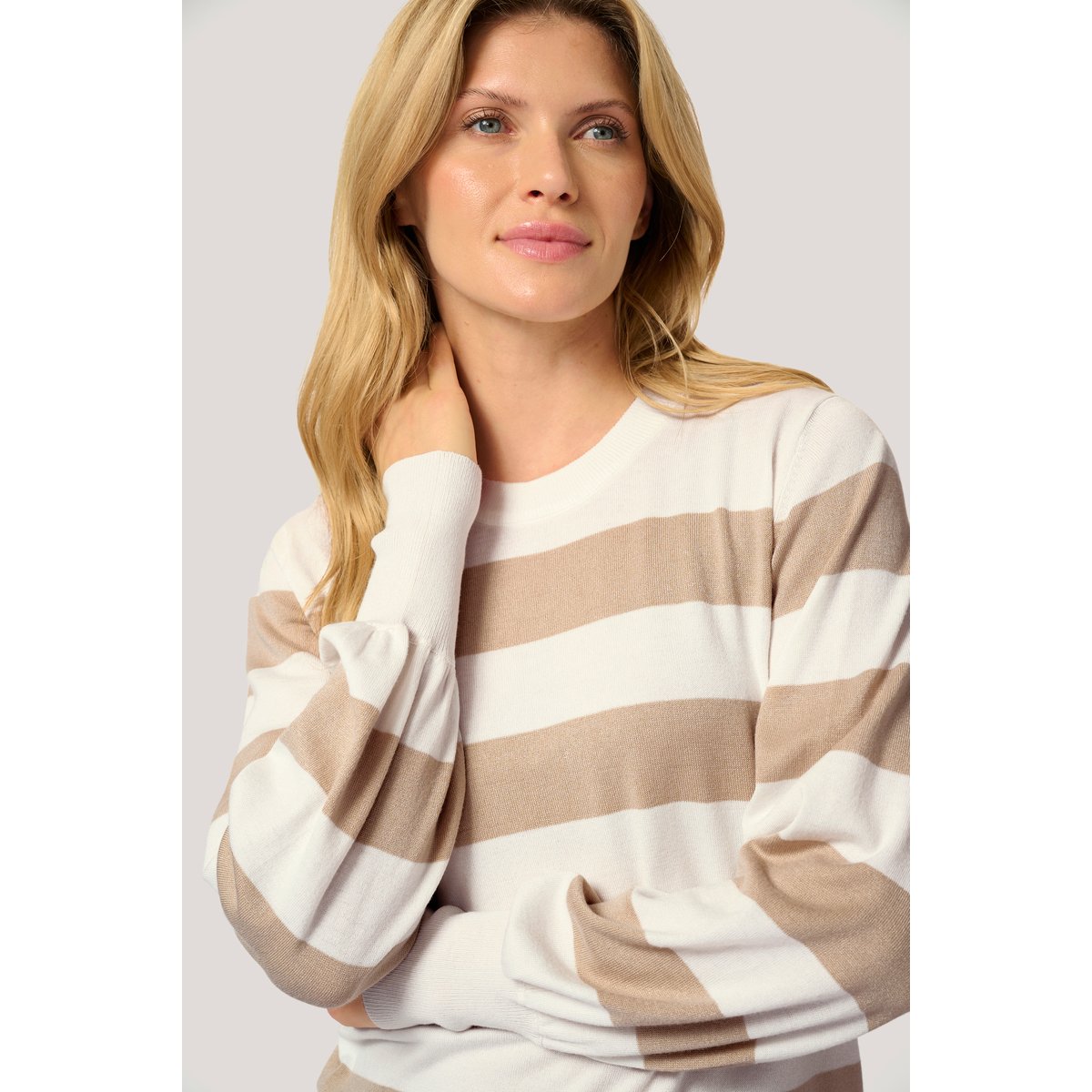 Knitted pullover blanc/beige rayures chalk/feather grey bold stripe, KAFFE