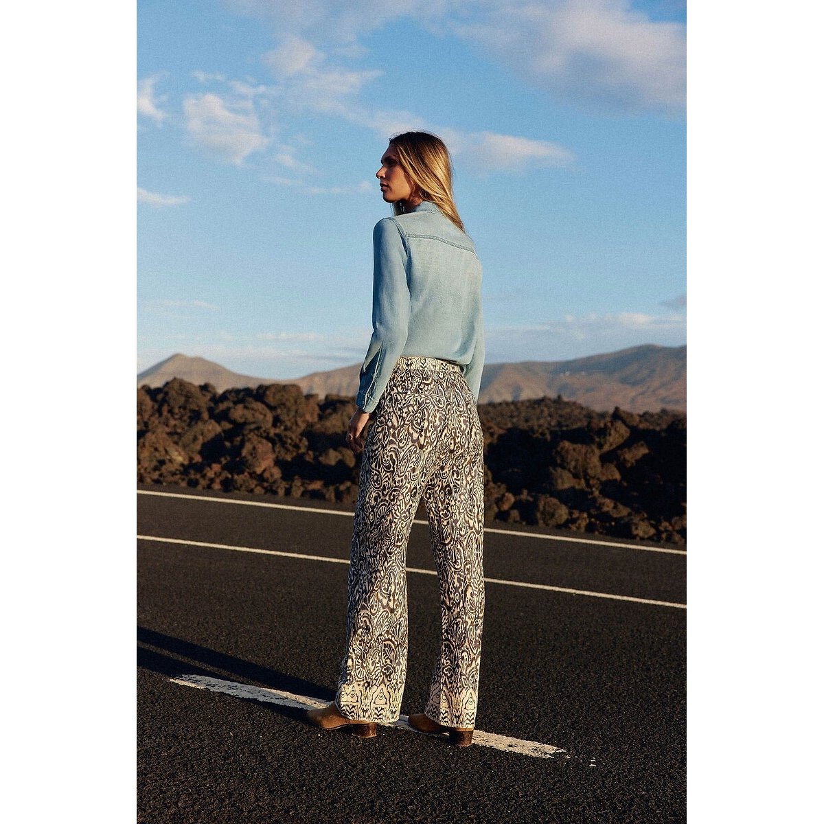 Pantalon large imprimé, PAULINA imprimé bleu marine, LA PETITE ETOILE