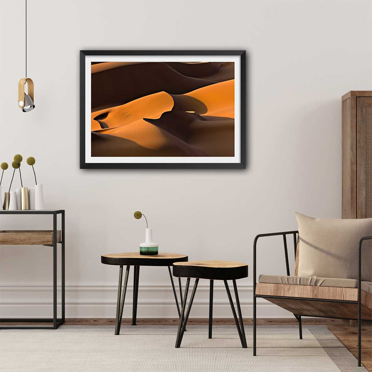Affiche dune d'Iran affiche + cadre en bois - noir, HEXOA