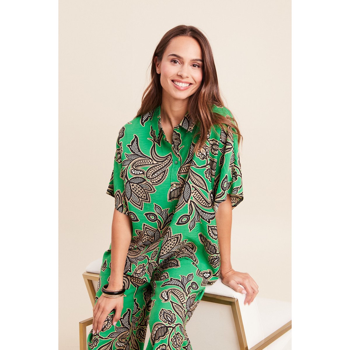 Chemise ample manches courtes fluide vert, BREAL
