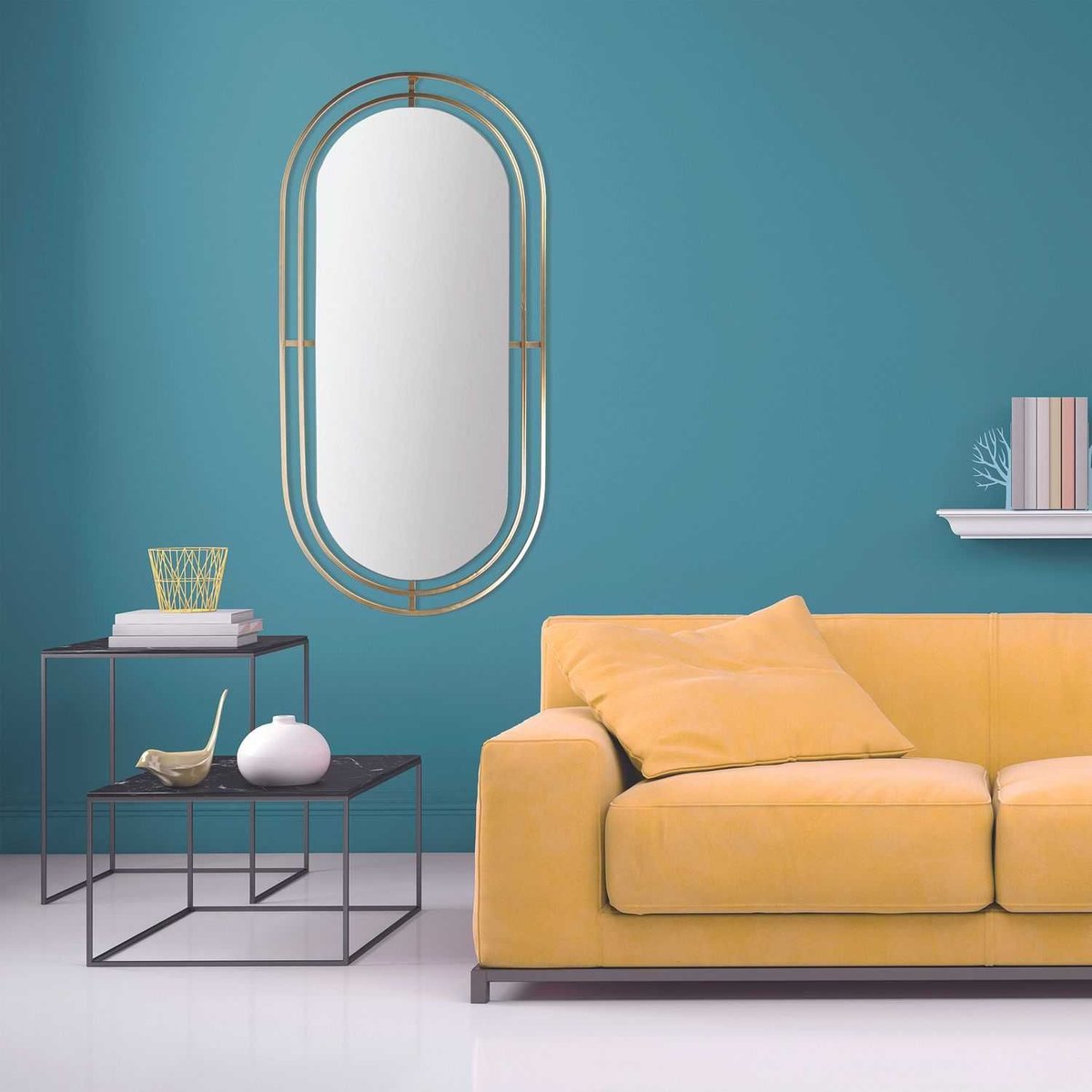 Miroir ovale design en métal et verre or, TOILINUX
