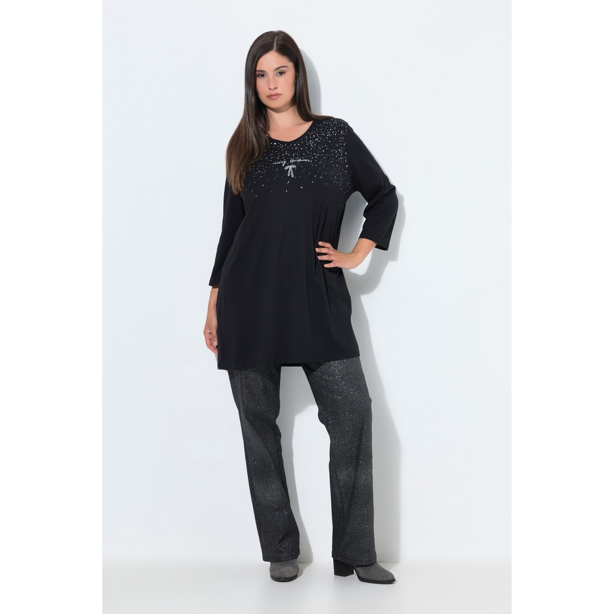 T-shirt avec imprimé scintillant noir, ULLA POPKEN
