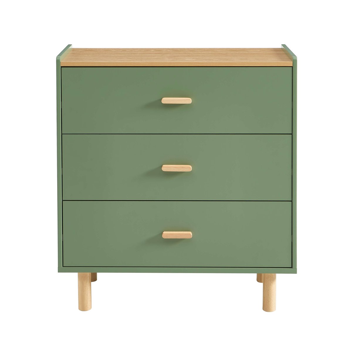 Commode enfant 3 tiroirs AURA vert et chêne clair, BAÏTA