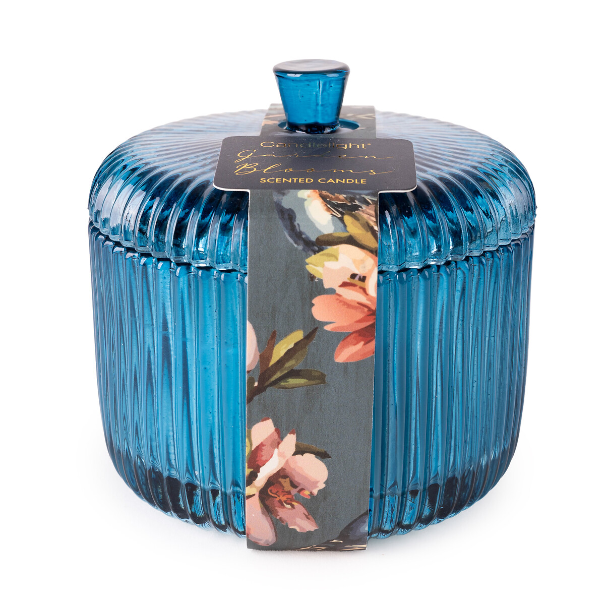 Ridged Glass Garden Bloom Candle with Lid blue, SO'HOME
