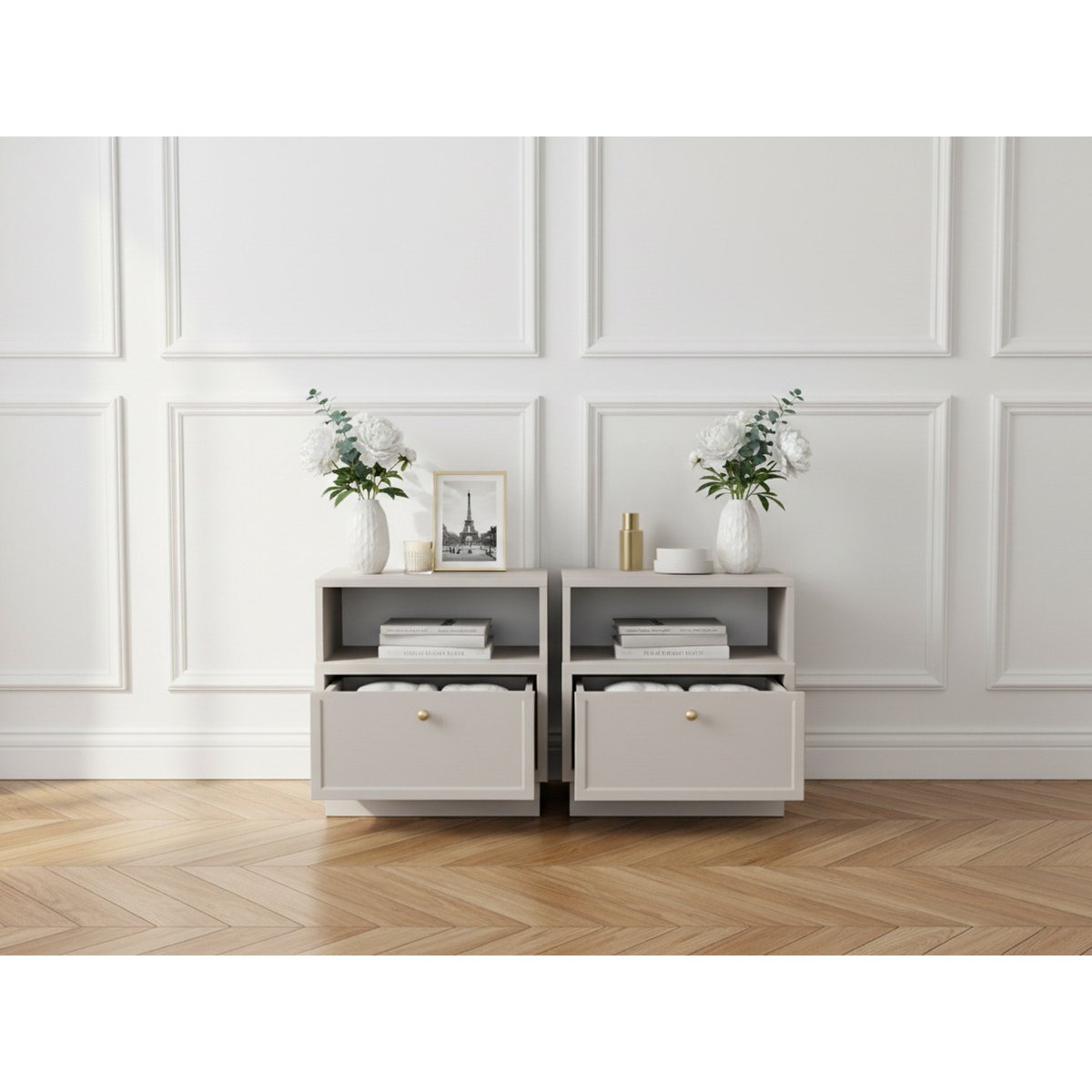 Table de chevet Panneaux de particules, LORINA beige, BOBOCHIC