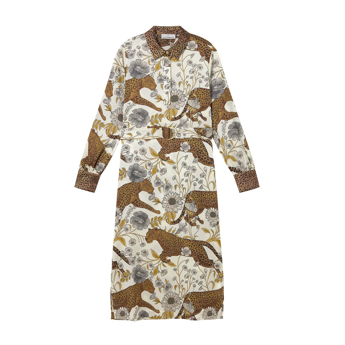 Robe longue imprimé léopard et floral à  ceinture ecru, LOLA CASADEMUNT