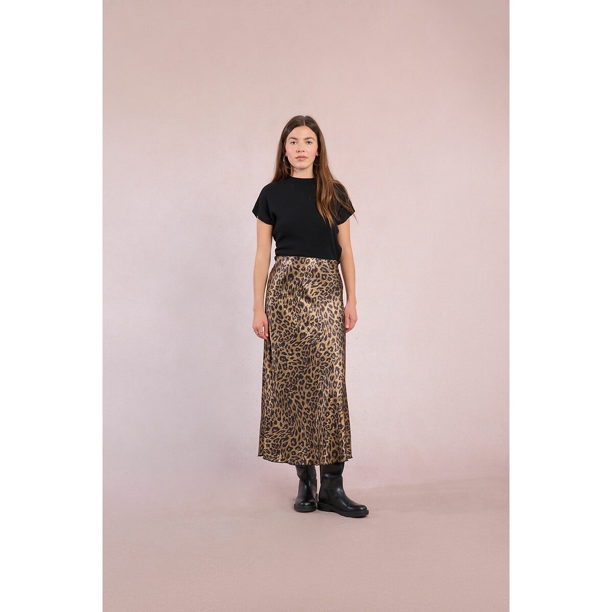 Maxi Satin Skirt with Leopard Print leopard print, MOLLY BRACKEN