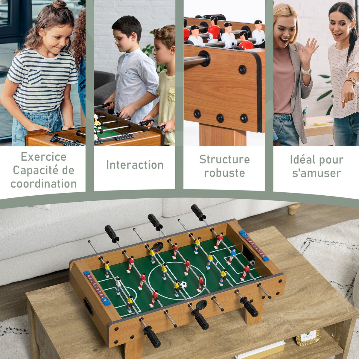 Table de baby-foot Bois Bois naturel marron, HOMCOM