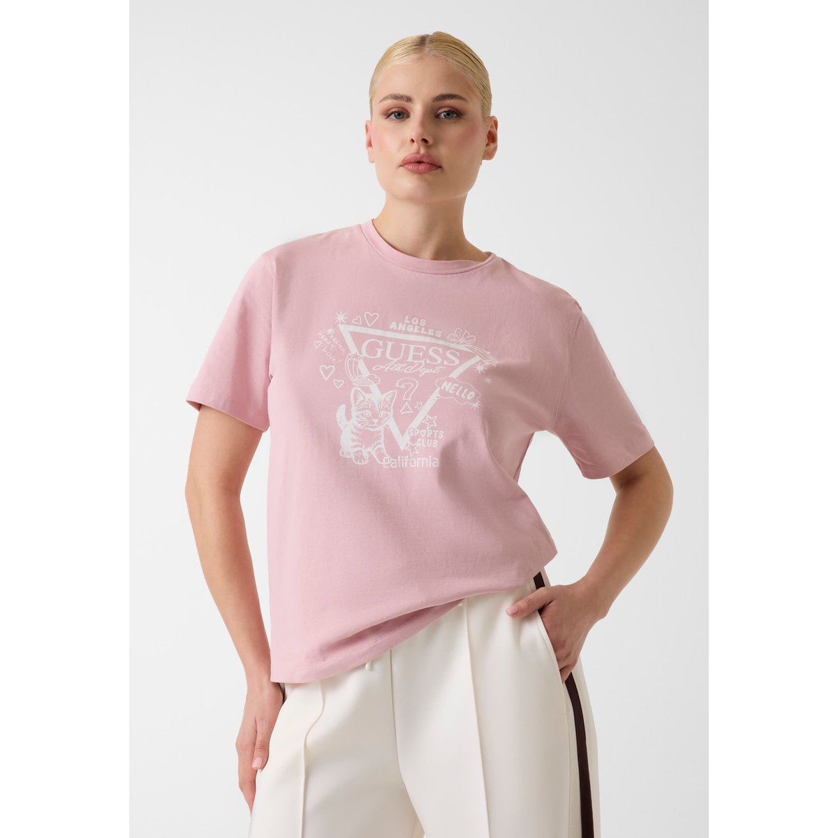 T-Shirt Avec Logo Triangle rose, GUESS