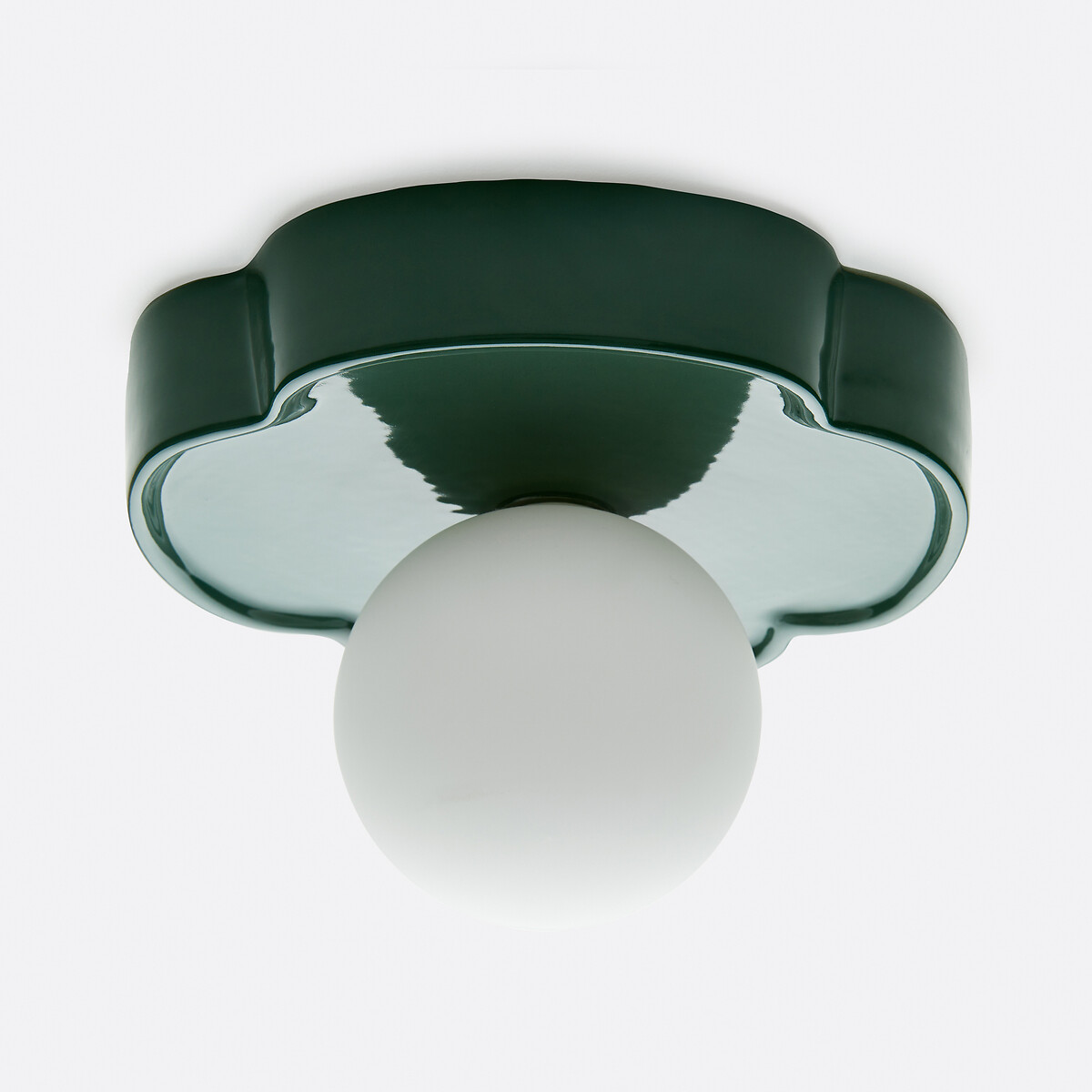 Holi Flower-Shaped Wall Or Ceiling Light in Ceramic and Opaline Glass, Diameter 20cm green, LA REDOUTE INTERIEURS