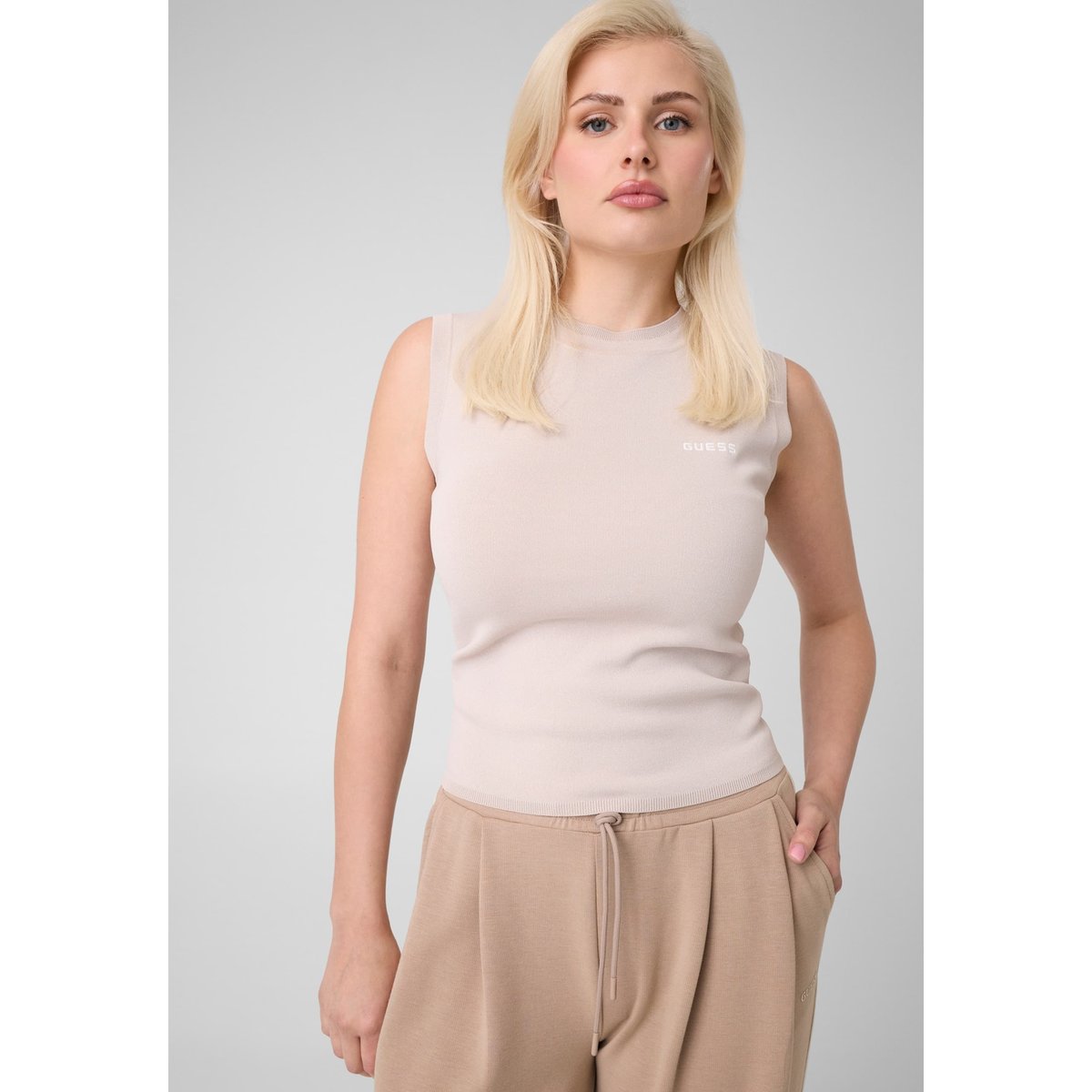 Haut Pull Sans Manches beige, GUESS