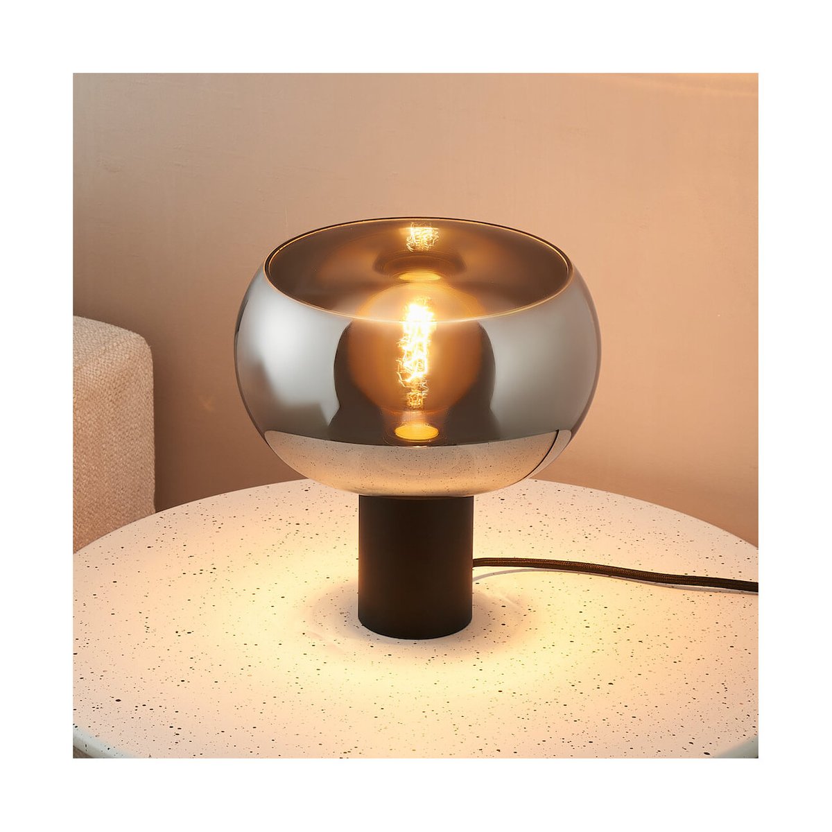 Lampe à poser verre fumé et marbre - MILAN gris fumé, KOSILUM