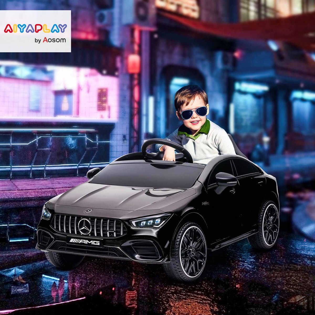 Voiture électrique à conducteur assis noir, AIYAPLAY