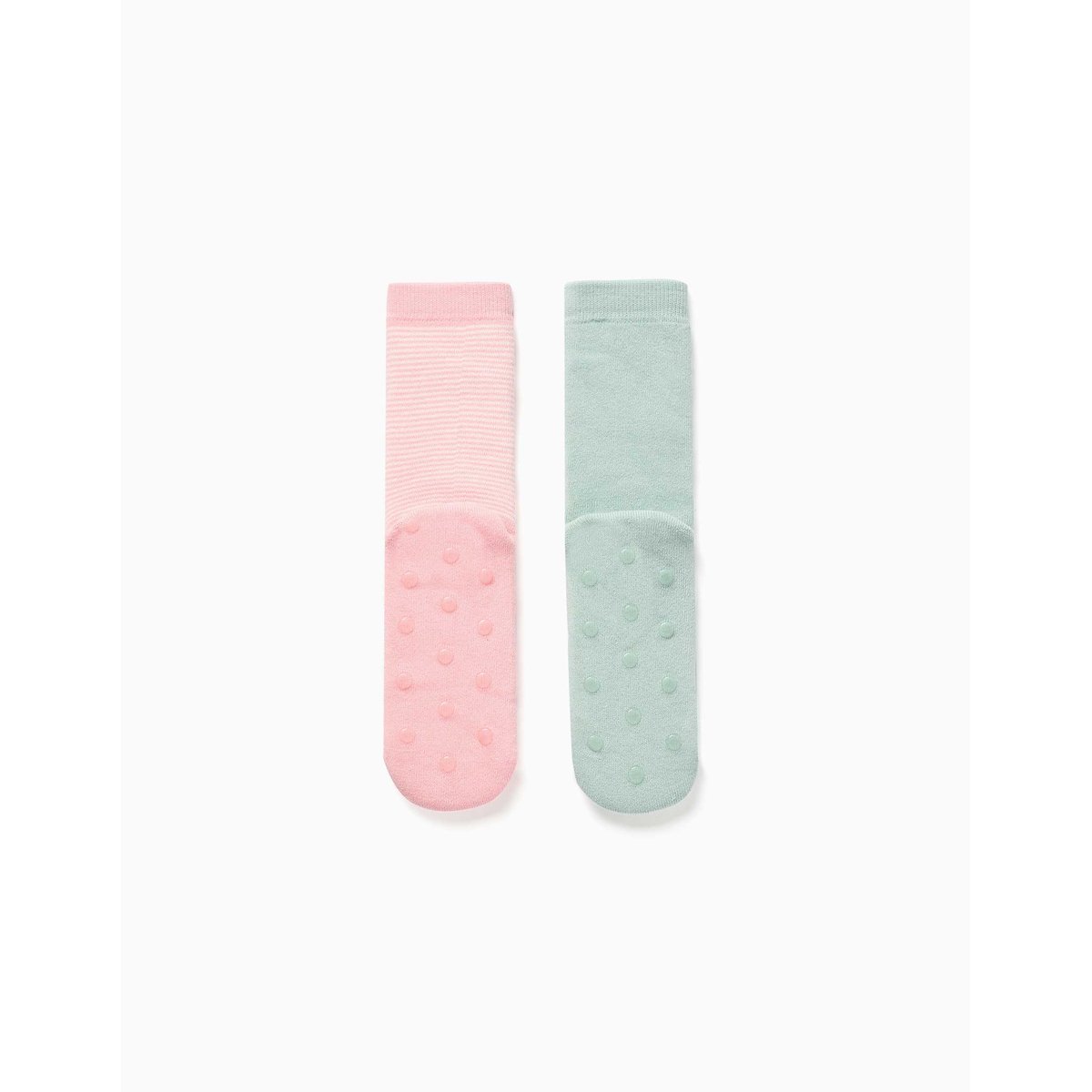2 chaussettes en éponge antidérapantes avec rayures/fleur multicolore, ZIPPY