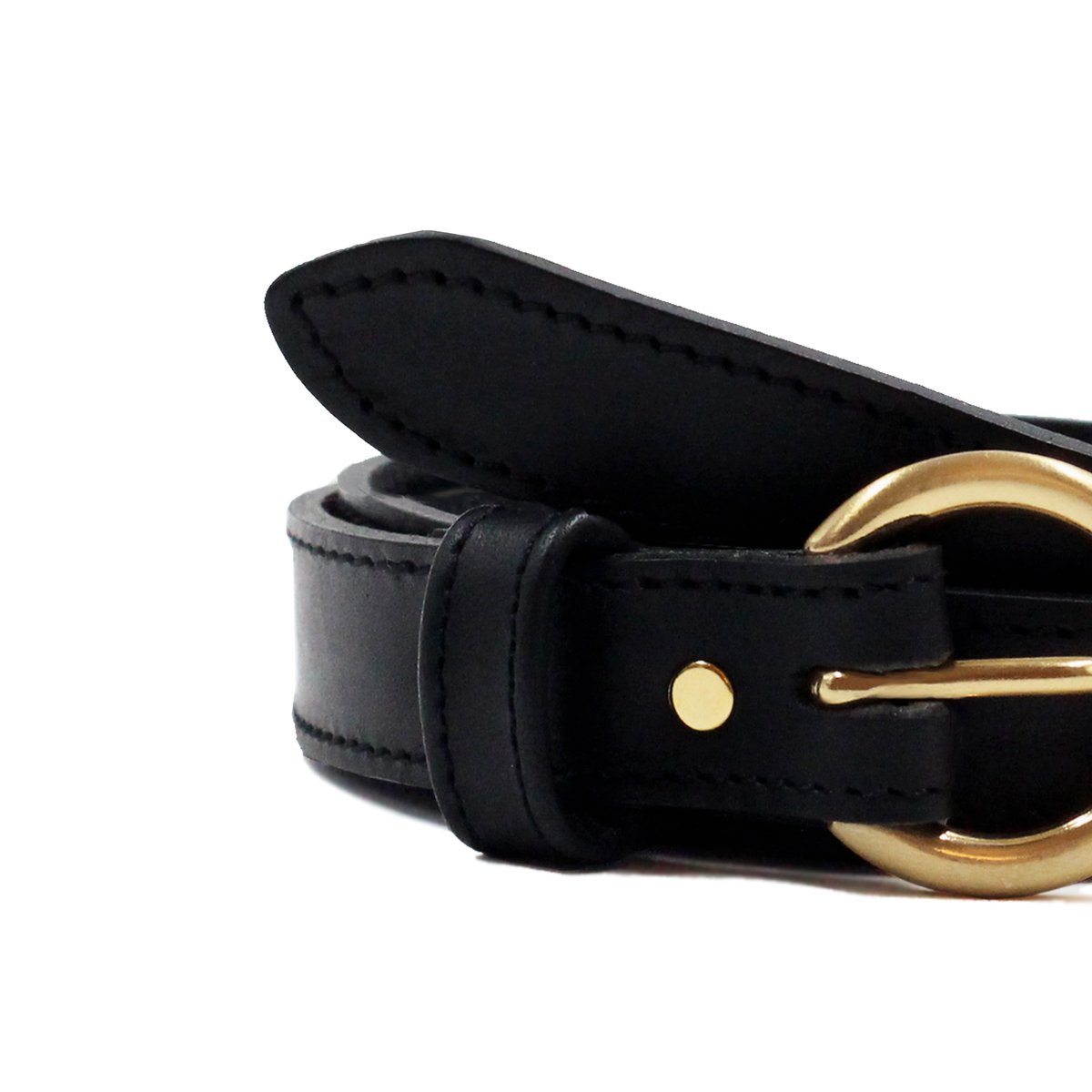 Ceinture boucle d'or cuir lisse noir, JULES & JENN