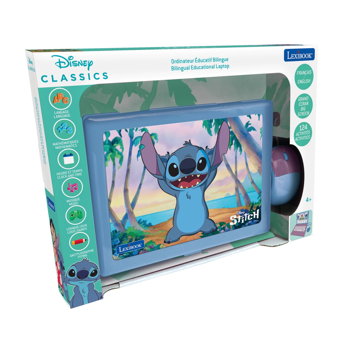 Ordinateur portable éducatif parlant bilingue Stitch- Français/Anglais violet, LEXIBOOK