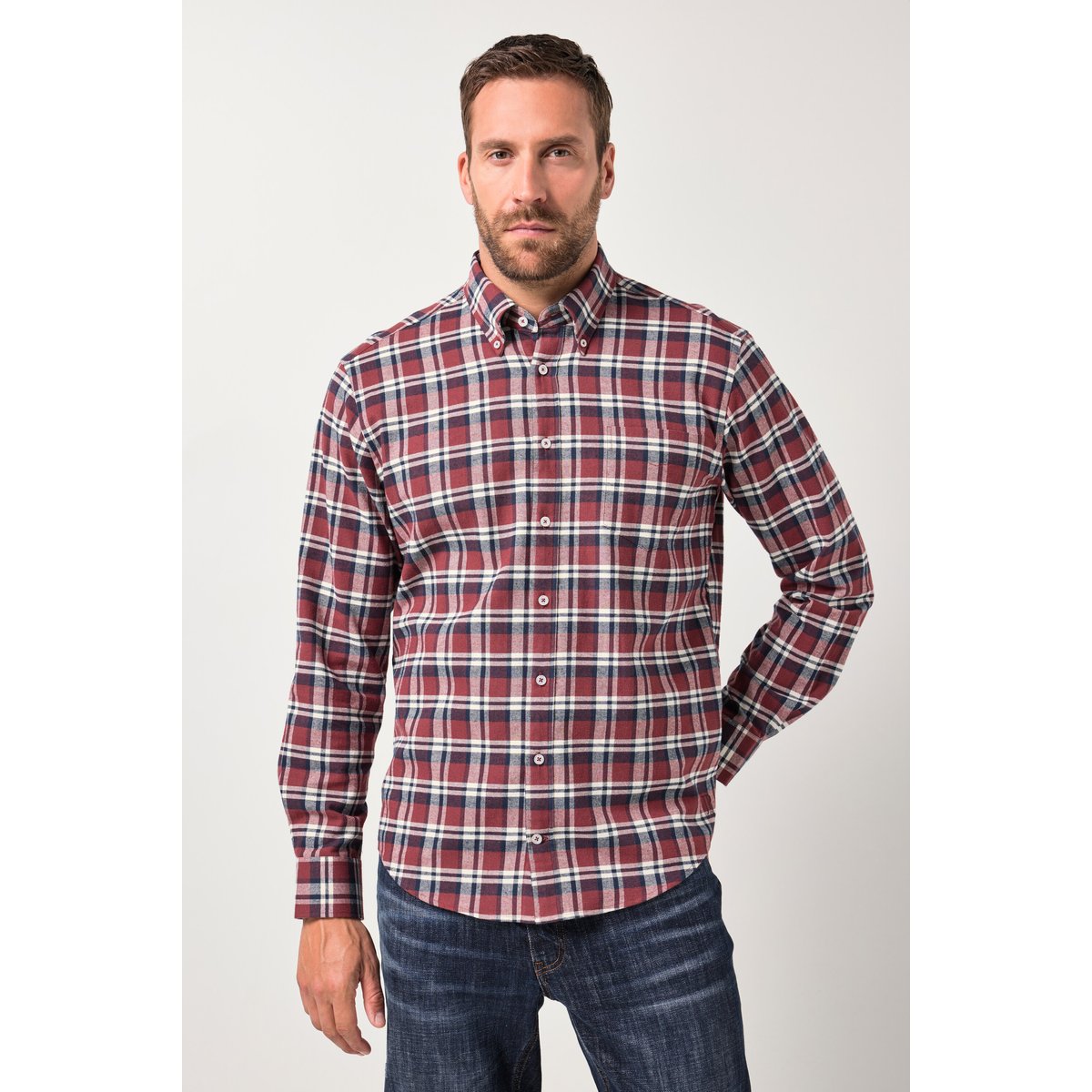 Chemise en flanelle à carreaux marron châtaigne, JP1880