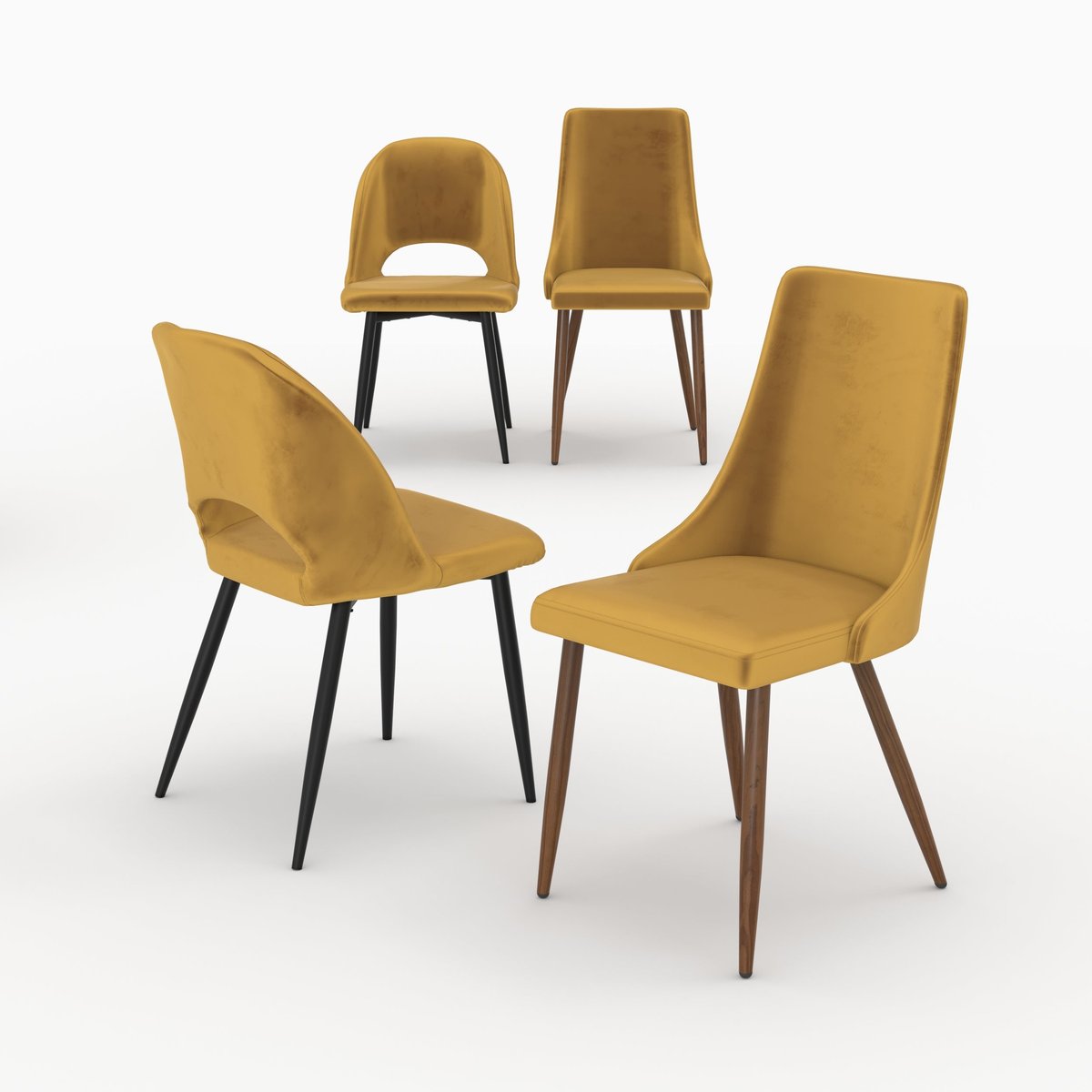 Pack 4 chaises en velours - PÉNÉLOPE jaune, MAISON PAVANE