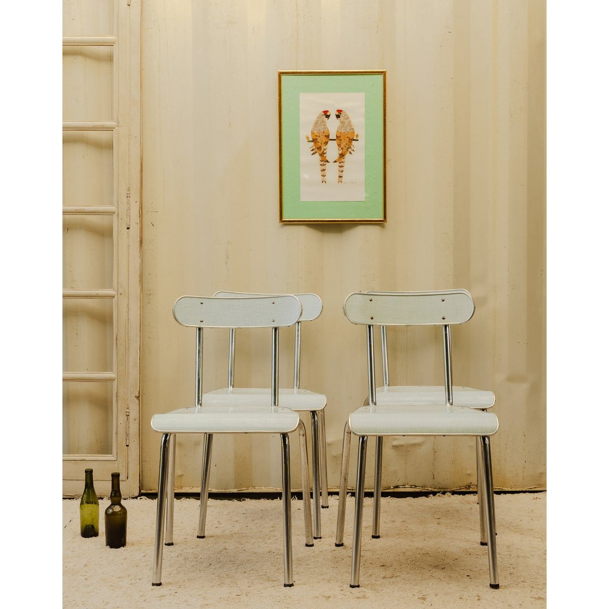 Lot de 4 chaises chromées et formica Alma N°2147 - Bon état bleu clair, DEBONGOUT
