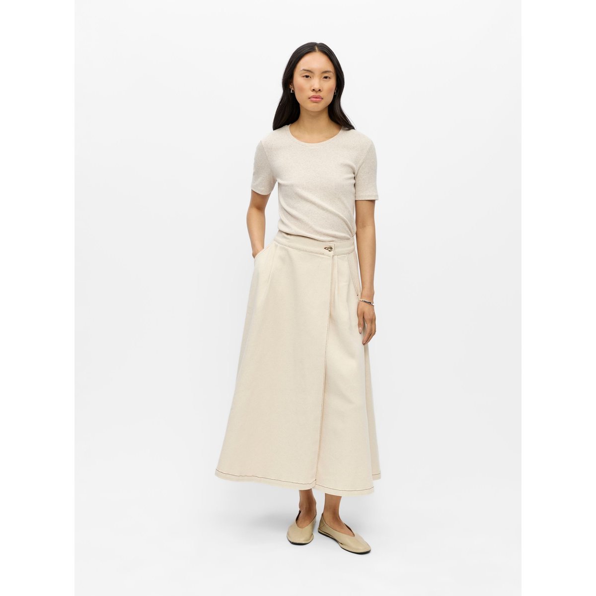 Jupe Longue blanc - beige denim1, OBJECT