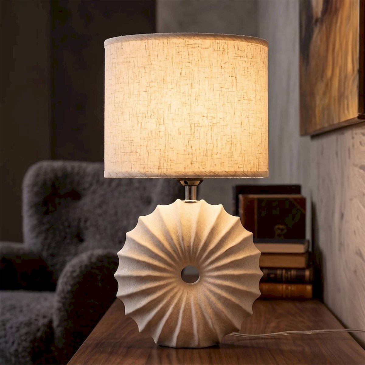 Lampe à poser base sculpturale en céramique MODERN sable, RECOLLECTION