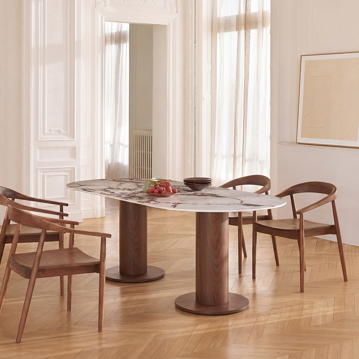 Plateau de table ovale en céramique L220 cm, Ovalo céramique marbre brique, AM.PM