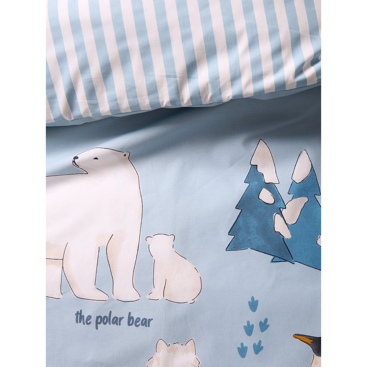 Parure housse de couette + taie d'oreiller PÔLE NORD, avec coton recyclé bleu océan, VERTBAUDET