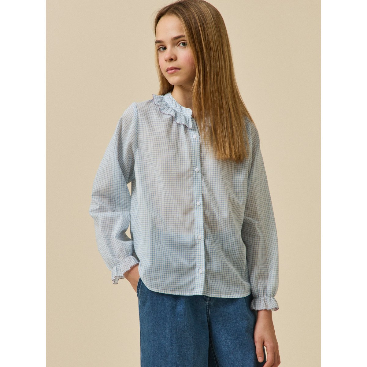 Blouse à carreaux carreaux bleu, CYRILLUS