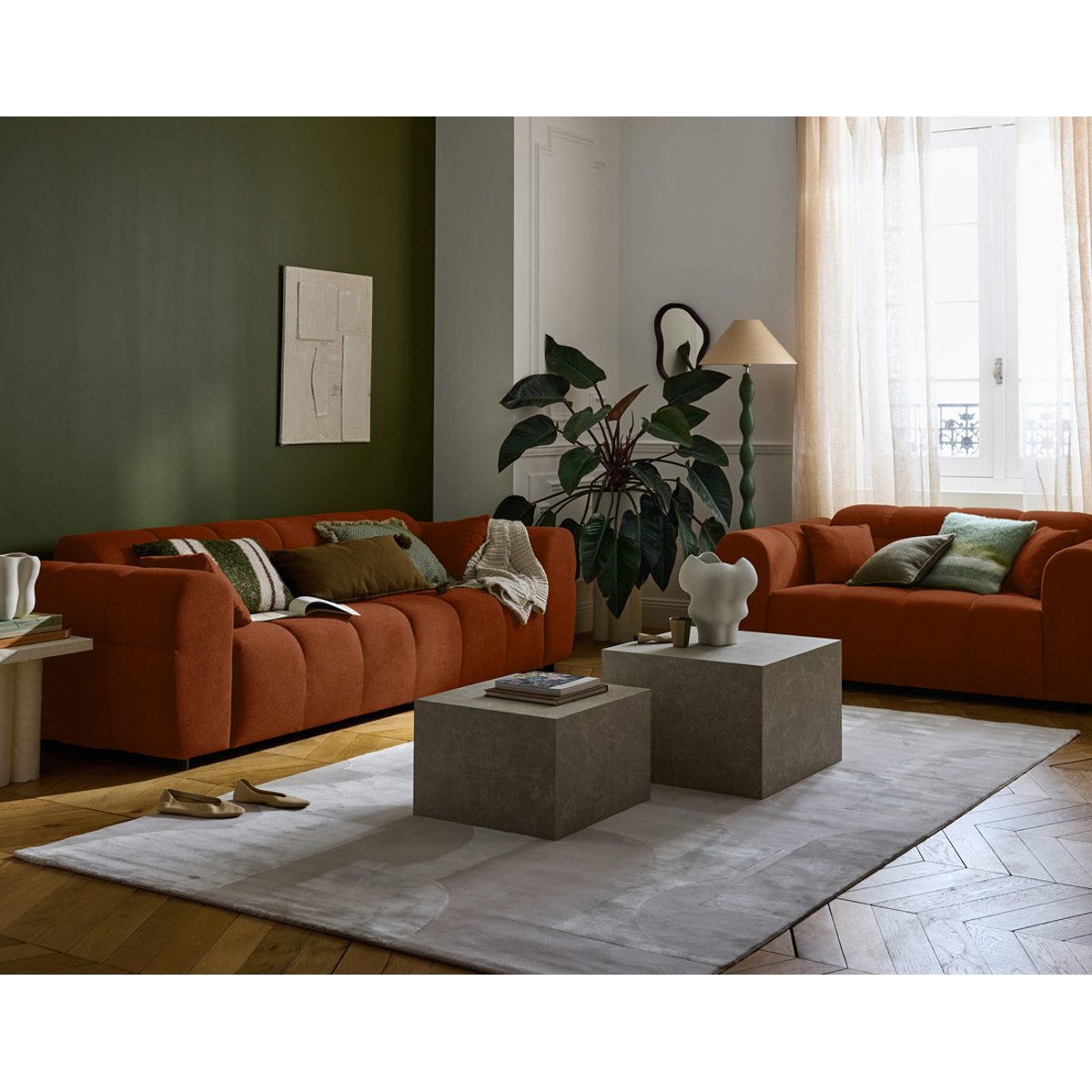 Canapé droit 3 places en tissu texturé, RAY rouille, BEST MOBILIER