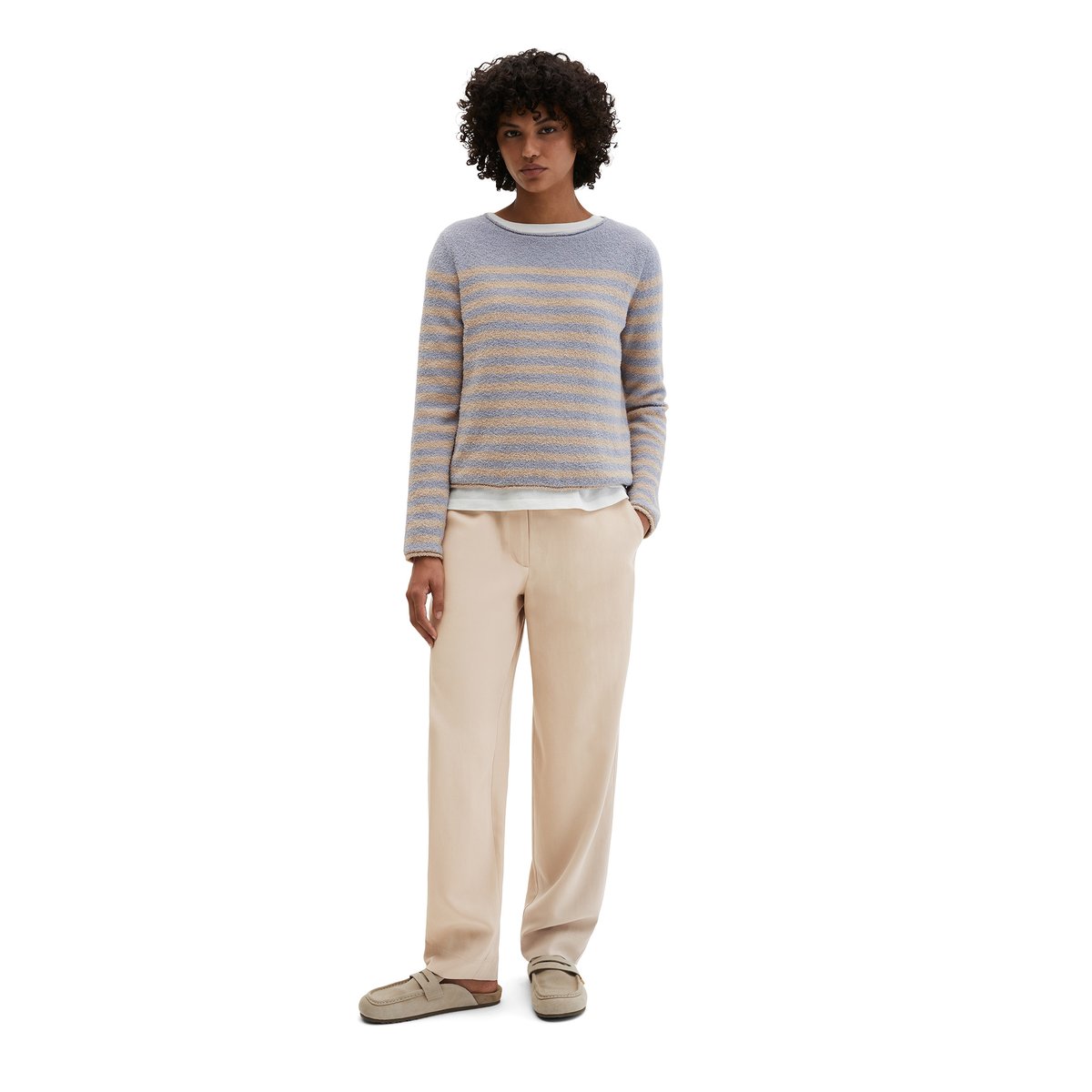 Pull bouclette regular en mélange de coton organique bleu clair, MARC O'POLO
