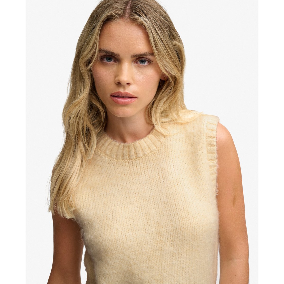 Débardeur en Maille Brossée Col Rond crème brûlée, SUPERDRY