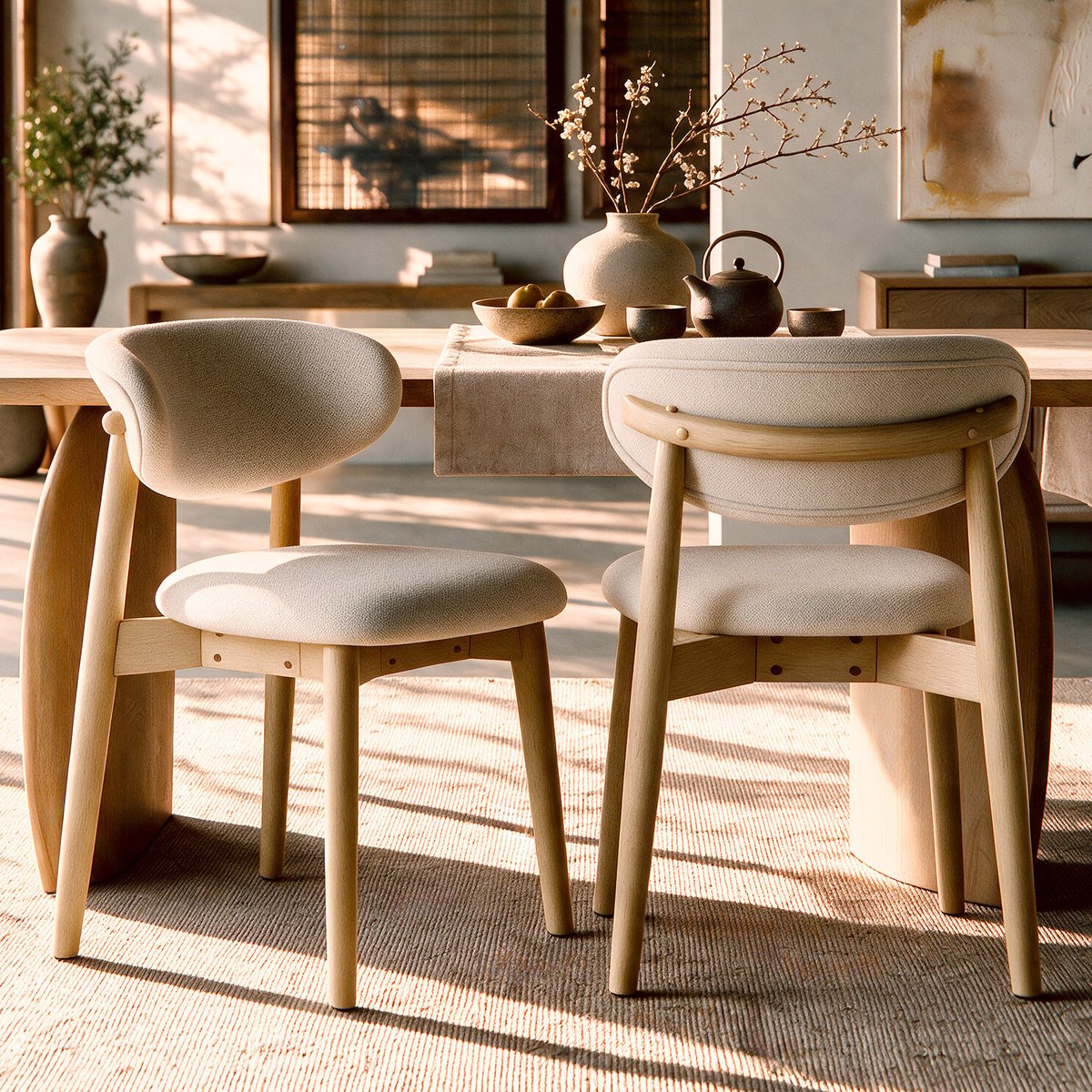 Lot de 2 chaises en tissu et bois d'hévéa - YUNA beige, MAISON PAVANE