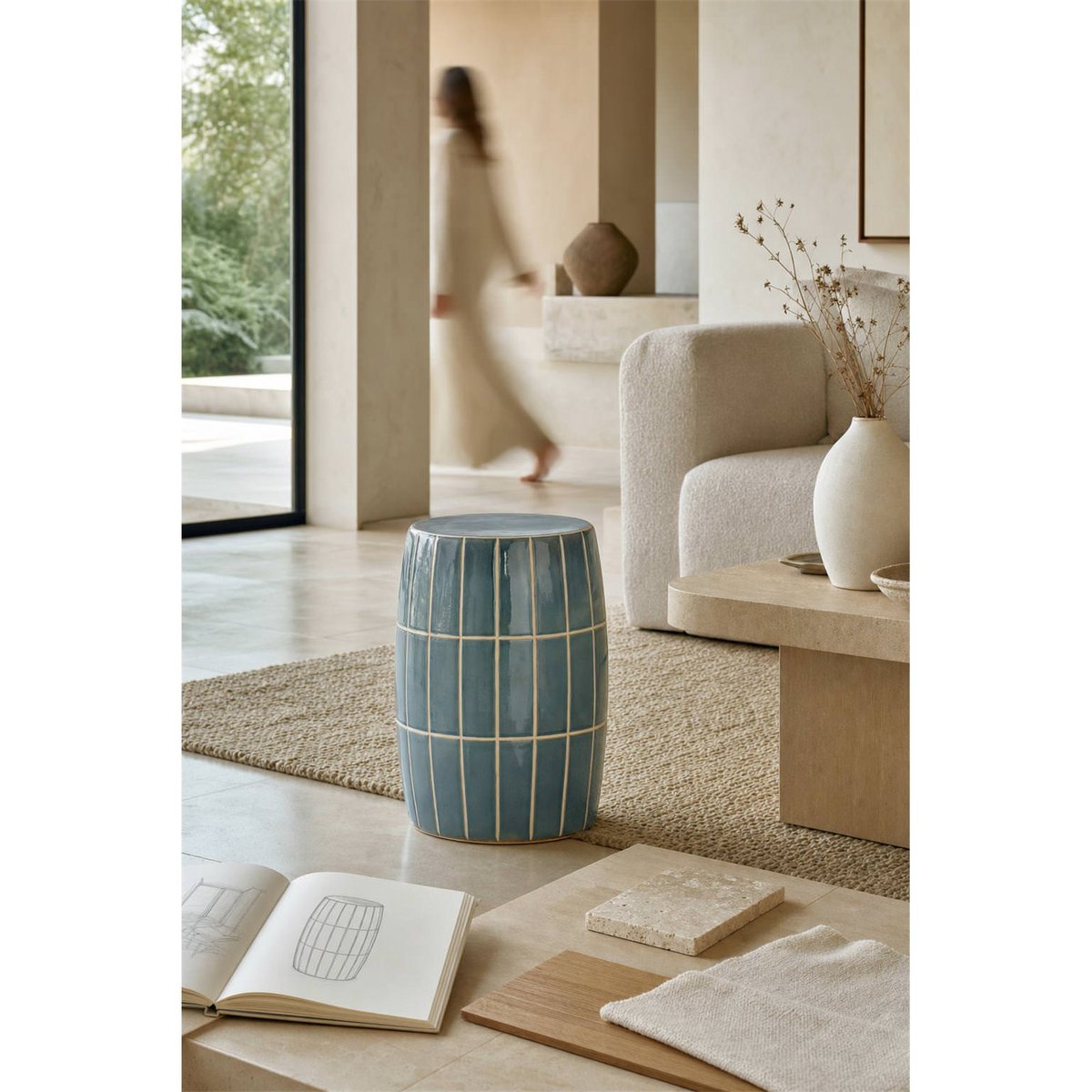 Tabouret en céramique brillante bleu clair brillant, RECOLLECTION