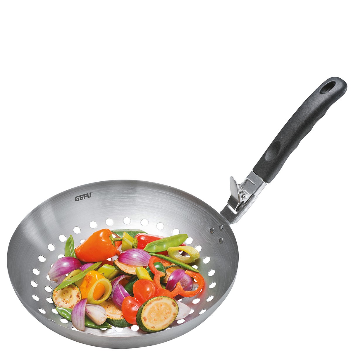 Wok de légumes avec poignée détachable pour barbecue BBQ argent, GEFU