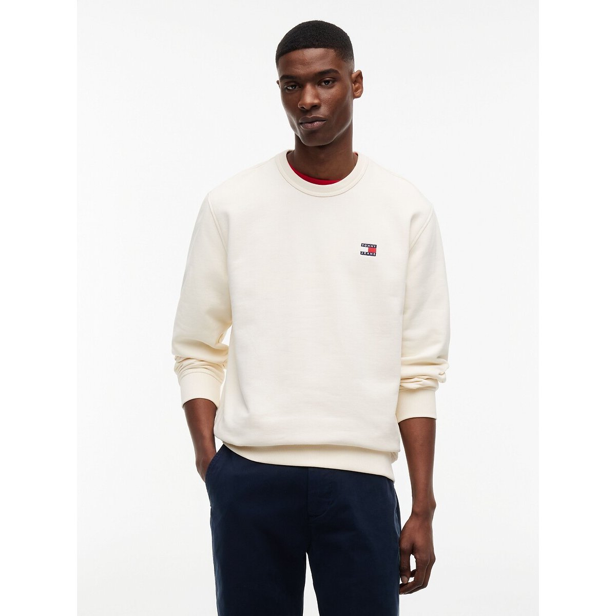 Logo Print Crew Neck Sweatshirt off-white, TOMMY JEANS